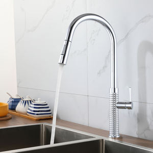 Contemporary Modern Single-Hole Deck <b>Mounted</b> Kitchen Faucet Dual Function Pull Out Sprayer & Sink Mixer Faucets - Product Image 1