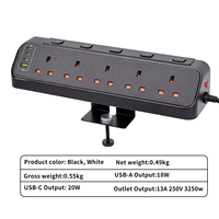 Hub de charge de bureau noir personnalisé 13A avec multiprise britannique et commandes d'ensembles de prises séparés, chargement USB-C pour salles de réunion