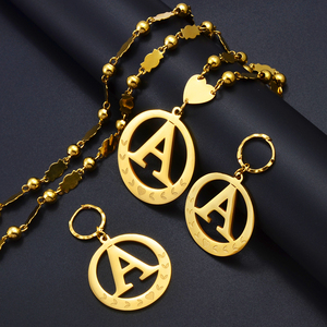 Collares y Pendientes con Iniciales Grandes, Chapados en Oro, Alfabeto de Micronesia de la A a la Z, Joyería con Letras Inglesas # 076921 - Product Image 2