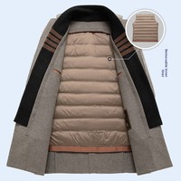 Manteau en laine slim pour homme, automne-hiver, boutonné, doublure amovible, style business décontracté, pour hommes d'âge moyen et seniors