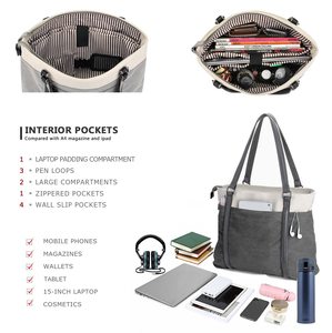 Sac fourre-tout pour ordinateur portable 15,6 pouces pour femmes, sac de travail tendance avec poches zippées pour enseignantes, gris foncé - Product Image 3
