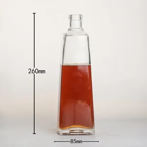 Botella de vidrio para bebidas de whisky brandy vacía transparente cuadrada con corcho