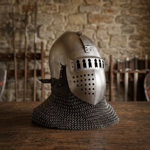 Casco de Guerrero Medieval de Acero Calibre 16 con Malla de Cadena Pulida Tradicional y Estampado Digital - Product Image 2