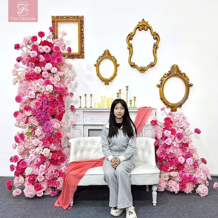 Hot Sale Artificial Flower Silk Rose Arch Wedding Pink Flower Arch Backdrop