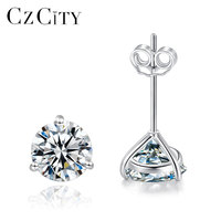 CZCITY Pendientes de tuerca de plata de ley con moissanita de 1 quilate, diseño de 3 garras, minimalistas, clásicos, con diamantes, para mujer