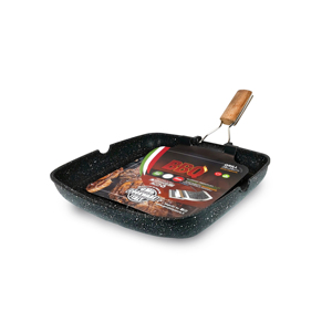 Folding Grill 28x28 Cm With Wooden Handle <b>BBQ</b> Non Stick Pan For <b>Indoor</b> Outdoor Cooking - Product Image 1