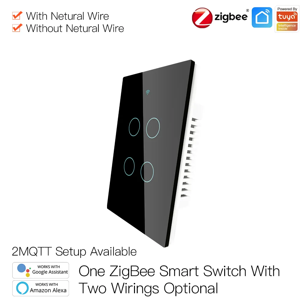 US standard Zigbee smart touch screen light switch black 4 gang 8 gang Wifi light switch