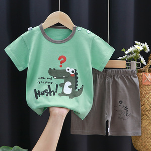 Bộ đồ hè hai mảnh cho bé trai bé gái chất liệu <span class=keywords><strong>cotton</strong></span> 100%, áo thun ngắn tay và quần đùi, kiểu dáng năng động - Product Image 3