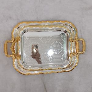 Shubin ถาดกระจกสแตนเลสตกแต่งโต๊ะหรูหราอาหารชากาแฟเสิร์ฟทรงกลม32ซม. 39ซม. ถาดทองอียิปต์อาหรับ - Product Image 5