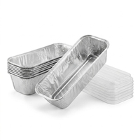 Conteneur rectangulaire profond en aluminium jetable de 184x58x50mm, 330ml, avec couvercle, pour pains de viande, pains, traiteur