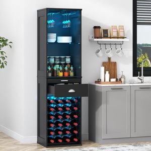 Estante de Esquina SENYU para Almacenamiento de Vino, Mueble Alto para Bar en Casa con Soporte para Copas, Luces LED y Cajón para Espacios Pequeños - Product Image 2
