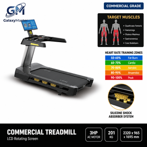 Tapis roulant commercial avec moteur AC 3HP, écran LCD rotatif, vitesse de 1 à 20 km/<span class=keywords><strong>h</strong></span>, machine de course pour salle de sport, usage commercial - Product Image 1