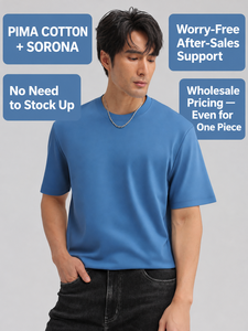 T-shirt da uomo in cotone a fibra lunga 210g, girocollo, manica corta, tinta unita, vintage, traspirante, vestibilità dritta, effetto rinfrescante - Product Image 3