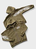 Hoodie personnalisé avec logo imprimé en relief 3D sur l'épaule, pour homme, coupe oversize, court, épais, zippé, effet vieilli, style vintage, ensemble