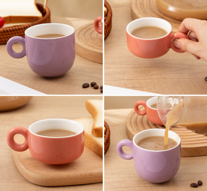 Ceramic Coffee <b>Mugs</b> Solid Color Matte Finish Round Belly Design With Ring Handle For Home Use Afternoon Tea - Product Image 2