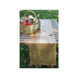 Sequin Table Runner Gold Color 12 by 72 Inches Glitter Gold Decorative Fabric for Wedding and Festival Decorations