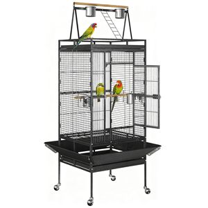 Jaula para Loros con Techo Abierto y Gimnasio de Juegos, <span class=keywords><strong>Hábitat</strong></span> Móvil de Metal para Aves con Ruedas, Bandeja Deslizante para Desechos para una Fácil Limpieza Diaria - Product Image 2