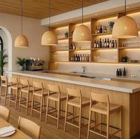 Meubles de salle à manger commerciaux naturels de style côtier, comptoirs de bar, chaises en bois + sièges de banquette, élégants, résistants aux intempéries, confortables