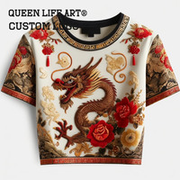 Trajets verdoyants. Crop top brodé unique pour femme avec imprimé texte country, en spandex et coton denim, motif 3D, fournisseur de t-shirts