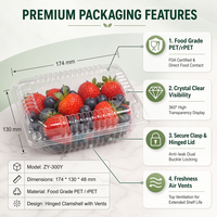 Boîte d'emballage en PET à charnière de haute clarté de qualité alimentaire pour les fraises, idéale pour les produits frais des supermarchés