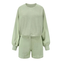 Vente directe usine – Ensemble pull court et short en maille unie pour femme – Couleur unie