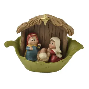 Polyresin 3.15" Mini Cute Holy Family Nativity Scene Figurines Religious Figurine Decoration