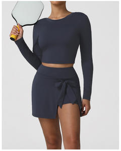 ชุดเล่นกอล์ฟแขนยาวสำหรับผู้หญิงชุดเล่นเทนนิสชุดเล่นฟิตเนสยิม2ชิ้นกระโปรงเล่นกอล์ฟเล่นโยคะขายดี - Product Image 1