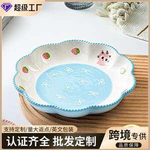 Plato de cerámica con diseño de gato de dibujos animados pintado a mano, plato de alta calidad para frutas y postres, vajilla de Chaozhou - Product Image 3