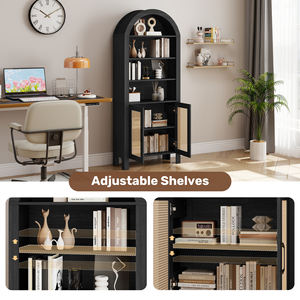 Étagère arquée avec portes en rotin, étagères réglables, armoire de rangement haute et spacieuse pour salon, bureau à domicile - Product Image 5