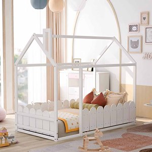 Twin Size Wood <b>Bed</b> House <b>Bed</b> Frame with Fence,for Kids Teens Girls Boys with Adjustable Fence Made of Solid <b>Pine</b> Wood - Product Image 5