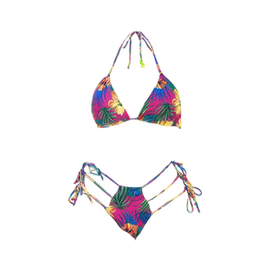 Set bikini HDJ con stampa tropicale, spalline regolabili, allacciatura incrociata sul collo, laccetti laterali, costume da bagno da donna, taglia 42 44 46 48 - Product Image 1
