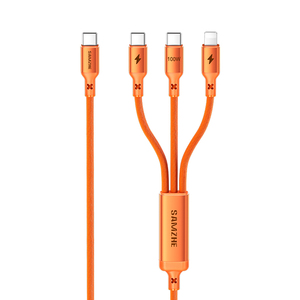 สายชาร์จ SAMZHE สีส้ม 1.5 เมตร สายดาต้า 3-in-1 รองรับการชาร์จเร็ว 5A 100W สำหรับ Type-C Android iPhone 17/16 Xiaomi Huawei ใช้ในรถยนต์ได้ - Product Image 1