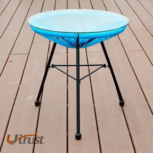 2020 factory promotion modern design round rattan coffee table outdoor rattan side table mat sunrise poly rattan table