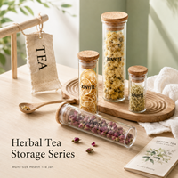 Stoples Tabung Kaca dengan Tutup Gabus Kayu, Botol Kaca Bening untuk Bunga Kering, Teh Herbal, Rempah-rempah, Wadah Makanan Dapur