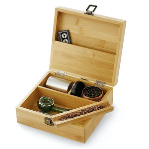 Premium Handmade Stash Box With Rolling Tray Large Storage Bamboo Box To Organize All Your Smoking Accessories