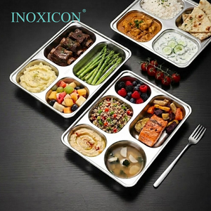 Vassoio per Fast <span class=keywords><strong>Food</strong></span> e Piatto da Cena in Acciaio Inox Ecologico e Durevole, Personalizzabile con 3/4/5 Scomparti Divisi - Product Image 2