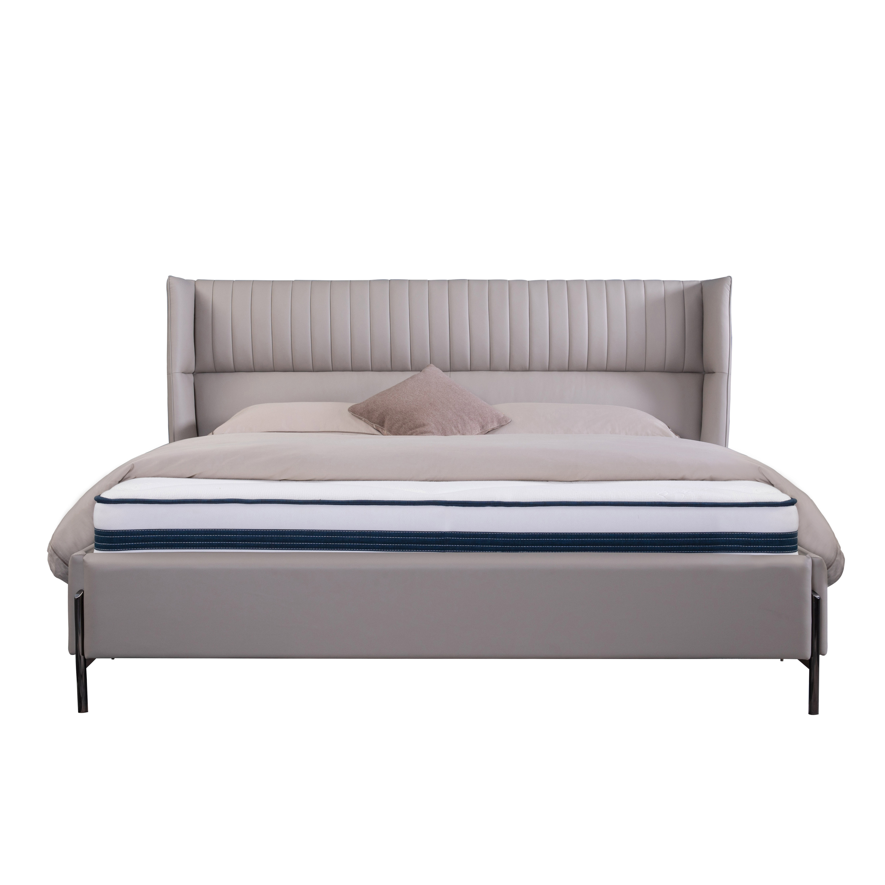 Gray 270 cm california american bed room furniture set luxury modern king genuine leather bed frame