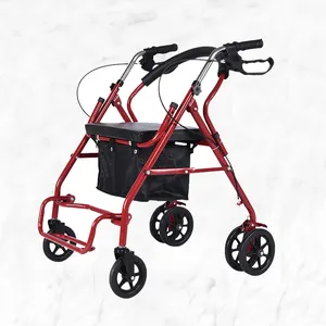 Factory Outlet Rollator Folding Walker Portable Patient Adjustable Shopping Medical Outdoor Steel Rollator Walker With Seat