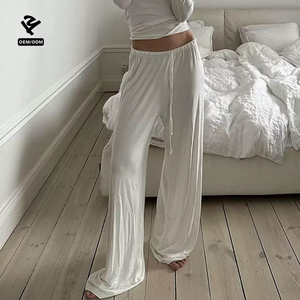 F5152 Spring Summer Clothes Simple Style Basic Solid Color Low Waist Elastic Straight Pants <strong>Women</strong> Breathable Wide-Leg <strong>Trousers</strong> - Product Image 3