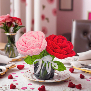 Hand Knitted Roses Bouquet Gift Bulk Valentine's Day Custom Crochet Rose Artificial Flower - Product Image 1