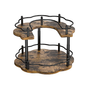 Wooden Rotating Condiment <b>Rack</b> 30cm Diameter Double Layer Spice Storage <b>Kitchen</b> Organizer for Oil Salt Vinegar Soy Sauce - Product Image 5