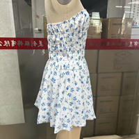 Robe bustier florale smockée à imprimé bleu à pois, avec corsage froncé et volants, mini-robe d'été pour la plage et les vacances, OEM
