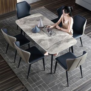 石板餐桌 家用 紧凑型 现代简约 轻奢 长方形 高端光面餐桌 - Product Image 1