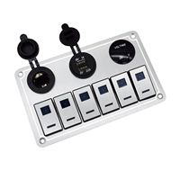 Panneau de commutateur à bascule LED 12V 6 gang en aluminium avec voltmètre, chargeur USB, prise allume-cigare pour voiture, camping-car, camion, bateau