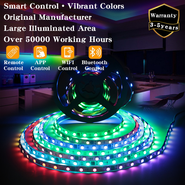 Smart App Voice Music Sync RGB Strip Light 5050 10mm Full Color Addressable Changing Party TV Backing Gaming Room