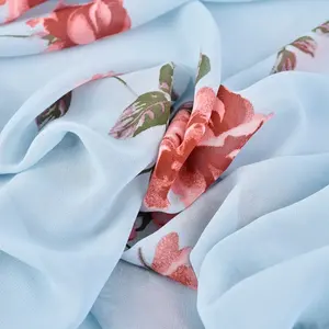 制造商供应商花卉印花涤纶平纹雪纺材料面料女式服装