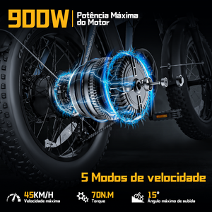 Vélo électrique pliable F6pro-s du stock Brésil, 900W, 5 vitesses, VTT électrique, batterie lithium 48V, pneus larges pliables 20 pouces - Product Image 3
