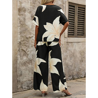 Costume d'été imprimé col en V manches chauve-souris Top Long Pants Fashion Two-Piece Suit