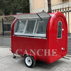 China Food Cart Fast Food Truck Red Square Food Trailer Supplier Street 4m Mobile With Cooking Equipment