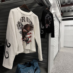 Chemises en tissu gaufré tendance, motif animal, personnalisées, pour hommes, polyester/coton, épaules tombantes, manches longues, blanc, streetwear, séchage rapide - Product Image 1